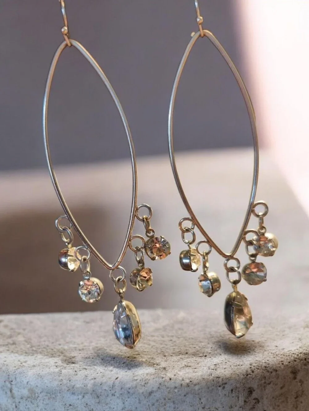 Teardrop Hoop Earrings with Crystal Charms ● Final Price